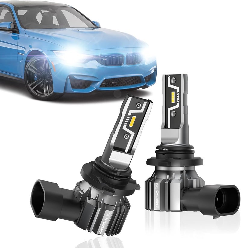 NOVSIGHT 9006 HB4 لمبات LED - 500% 20,000LM أكثر سطوعًا 6500K ضوء أبيض بارد، تصميم 1:1 عمر افتراضي 50000+، تركيب سهل، 9006 HB4 مصابيح ضباب سيارات، عبوة من 2 - Image 1
